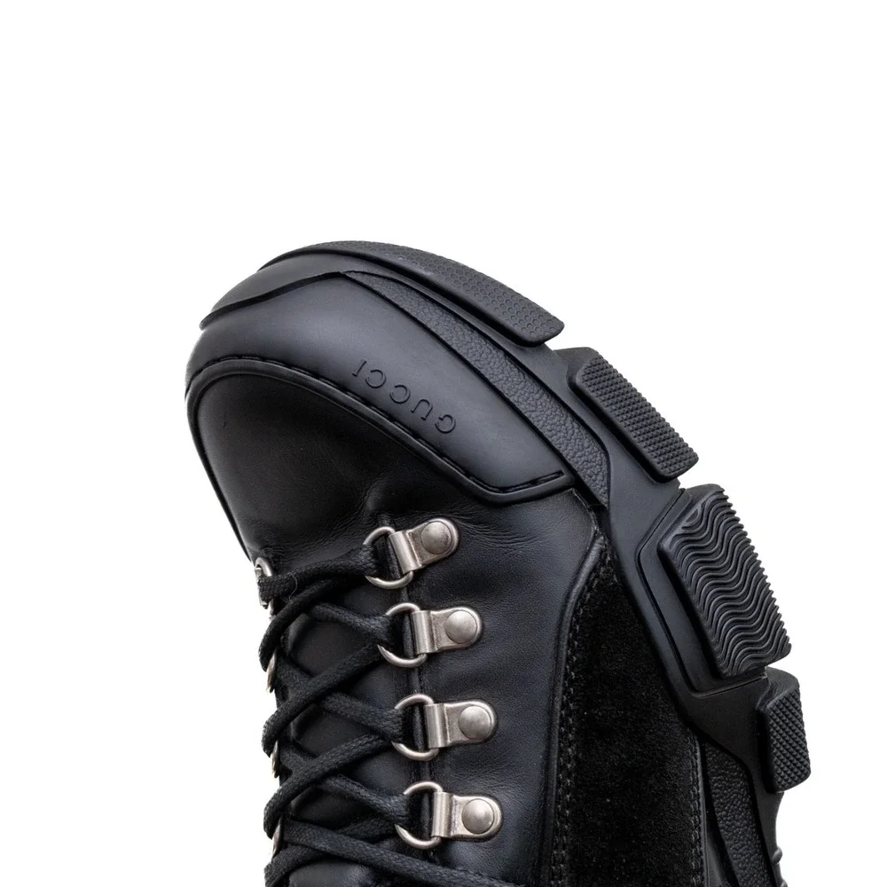 Gucci Flashtrek Black Leather High Top Hiking Boots Mens Size UK 7 US‎ 8 Chunky
